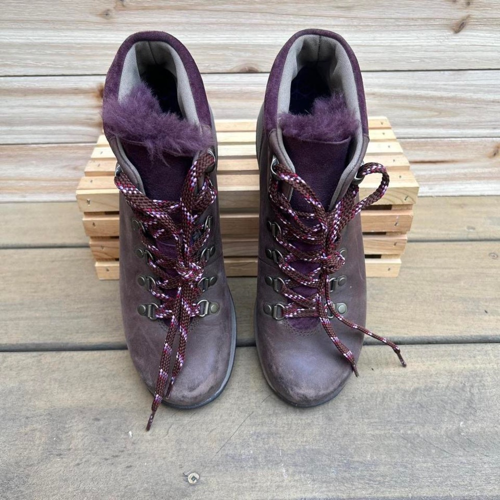 Brown and Purple Leather Dansko Chelsey Boot Hiking Boots w/ Faux Fur Lining - Picture 4 of 8